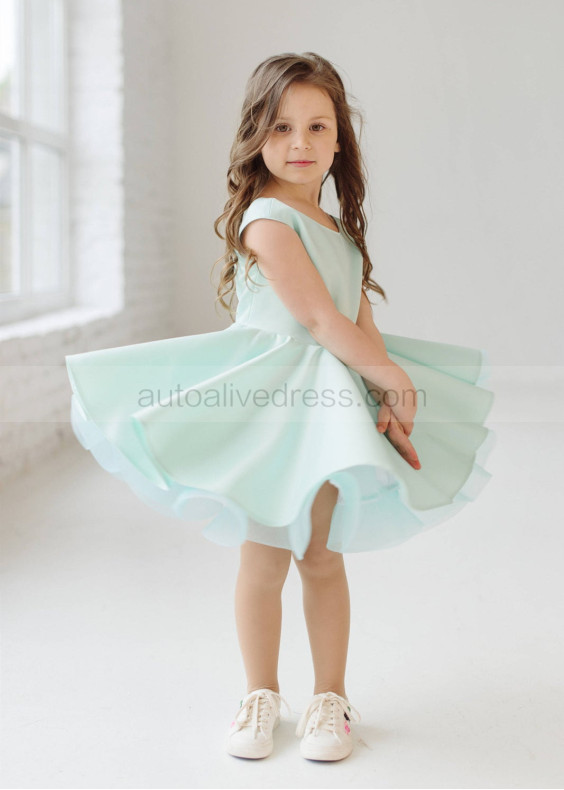 Mint Satin Open Back Flower Girl Dress